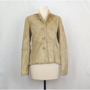 Vintage Y2K Coat Tan Faux Suede Fur Shearling Juniors Size M New